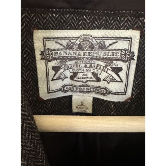 Vintage Herringbone Blazer Brown Elbow Patches Sz 6 Equestrian Dark Academia - Picture 8 of 8